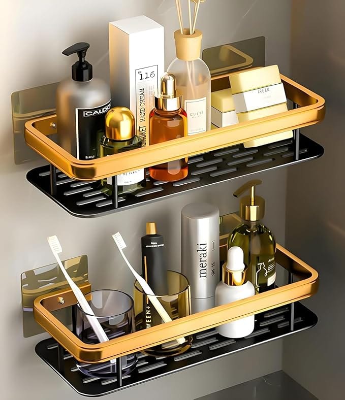 Adhesive Aluminum Bathroom Wall Mounted Storage Organizer Pack of 2