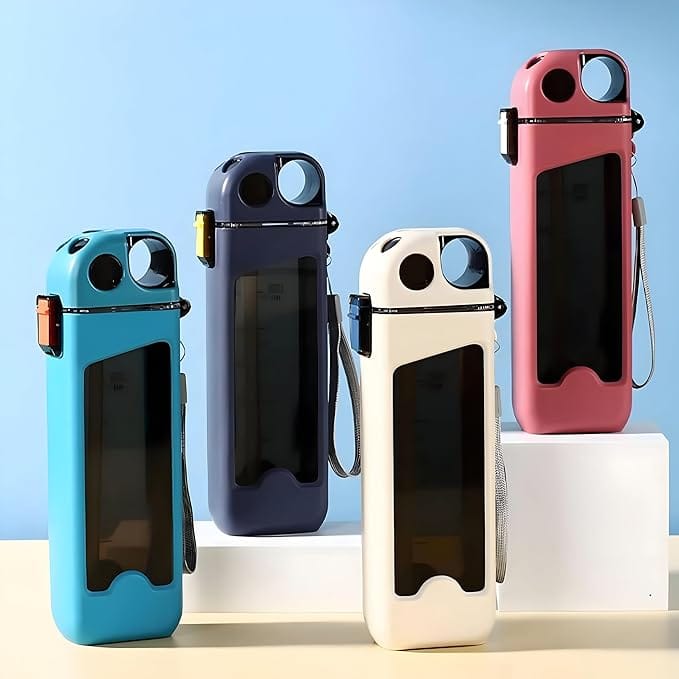 Slim Flat Water Bottle, Lightweight Portable Travel Bottle with Measurement Markings, Square Plastic Design for Easy Carry 400ml (assorted colors)(pack of 1)