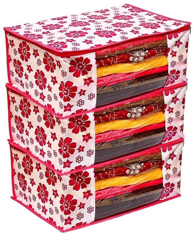 New Saree Organizer For Wardrobe - Foldable Saree Covers With Zip (6pcs)