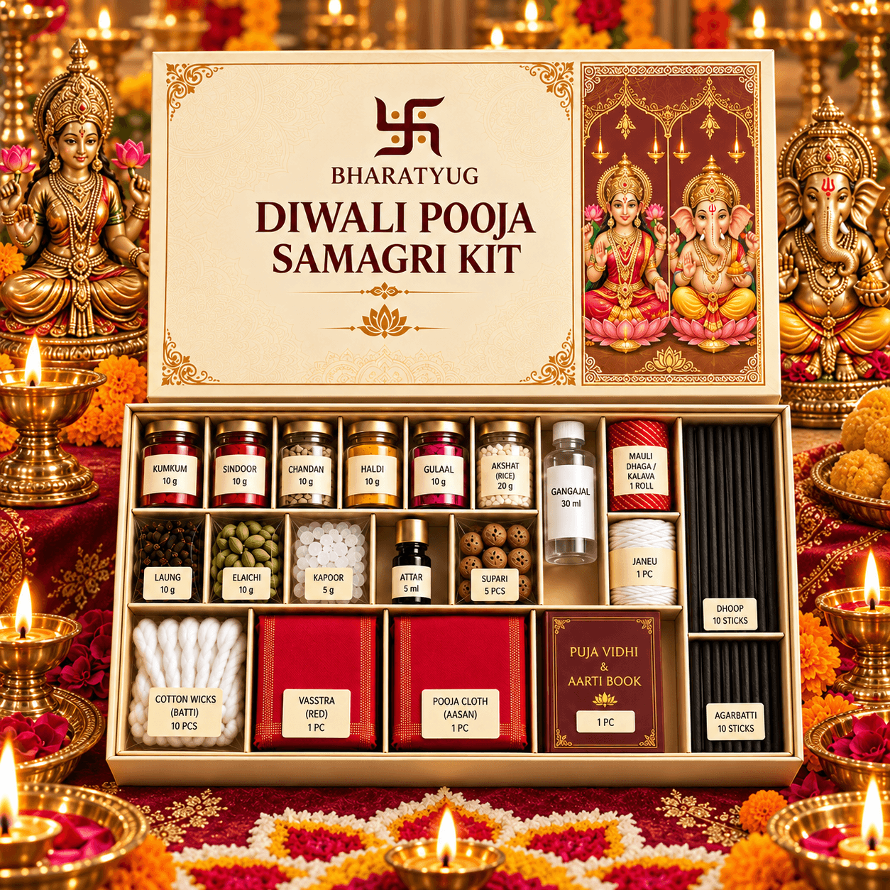 BharatYug Premium Diwali Pooja Samagri Kit – Complete Lakshmi Ganesh Puja Essentials