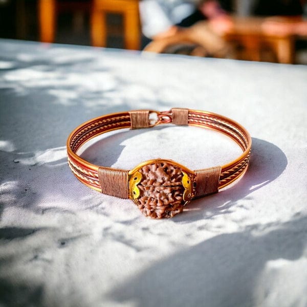 BharatYug Divine 7 Mukhi Rudraksha Heritage Bracelet – Rose Gold Spiritual Kada