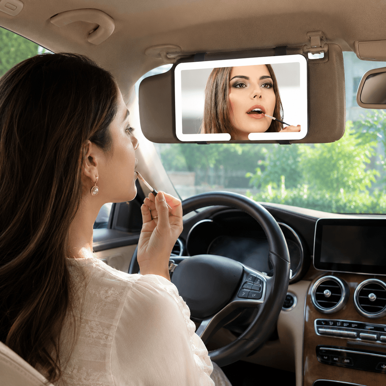 Hanglow Car Vanity Mirror With Lights Makeup Mirror with 3 Light Modes