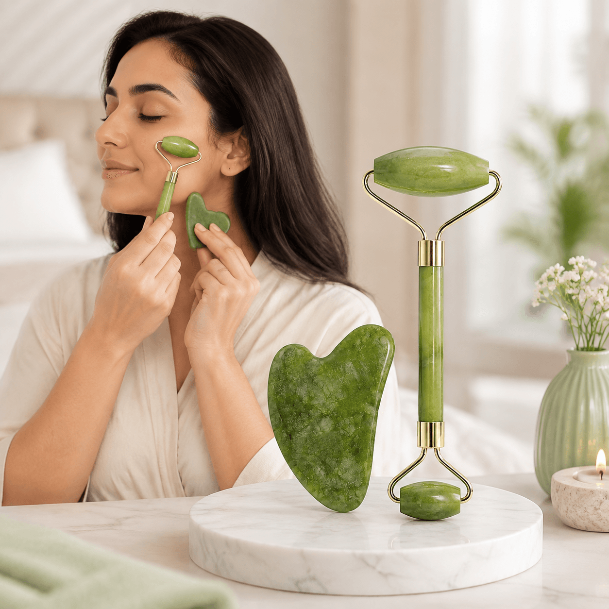 Hanglow Facial Massager Jade Roller & Gua Sha