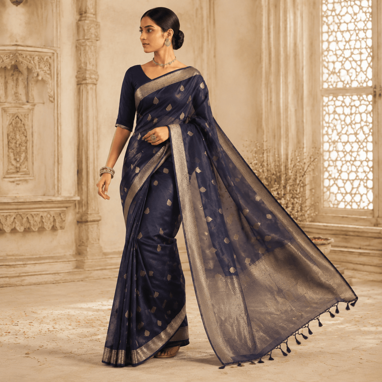 Midnight Blue Chanderi Silk Saree