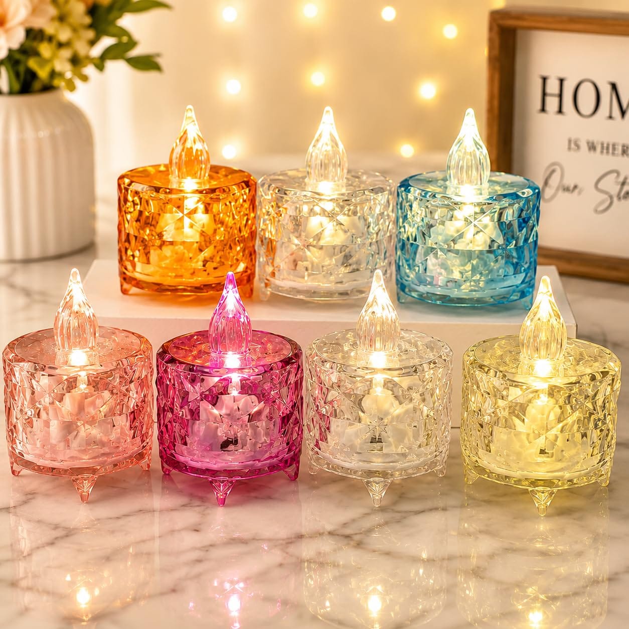 Flickering Acrylic Crystal LED Tea Lights Pack of 4