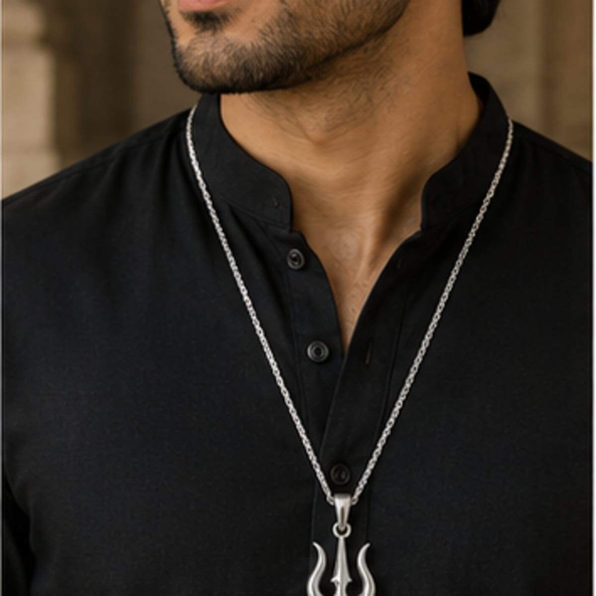 925 Silver Trishul Damru Pendant