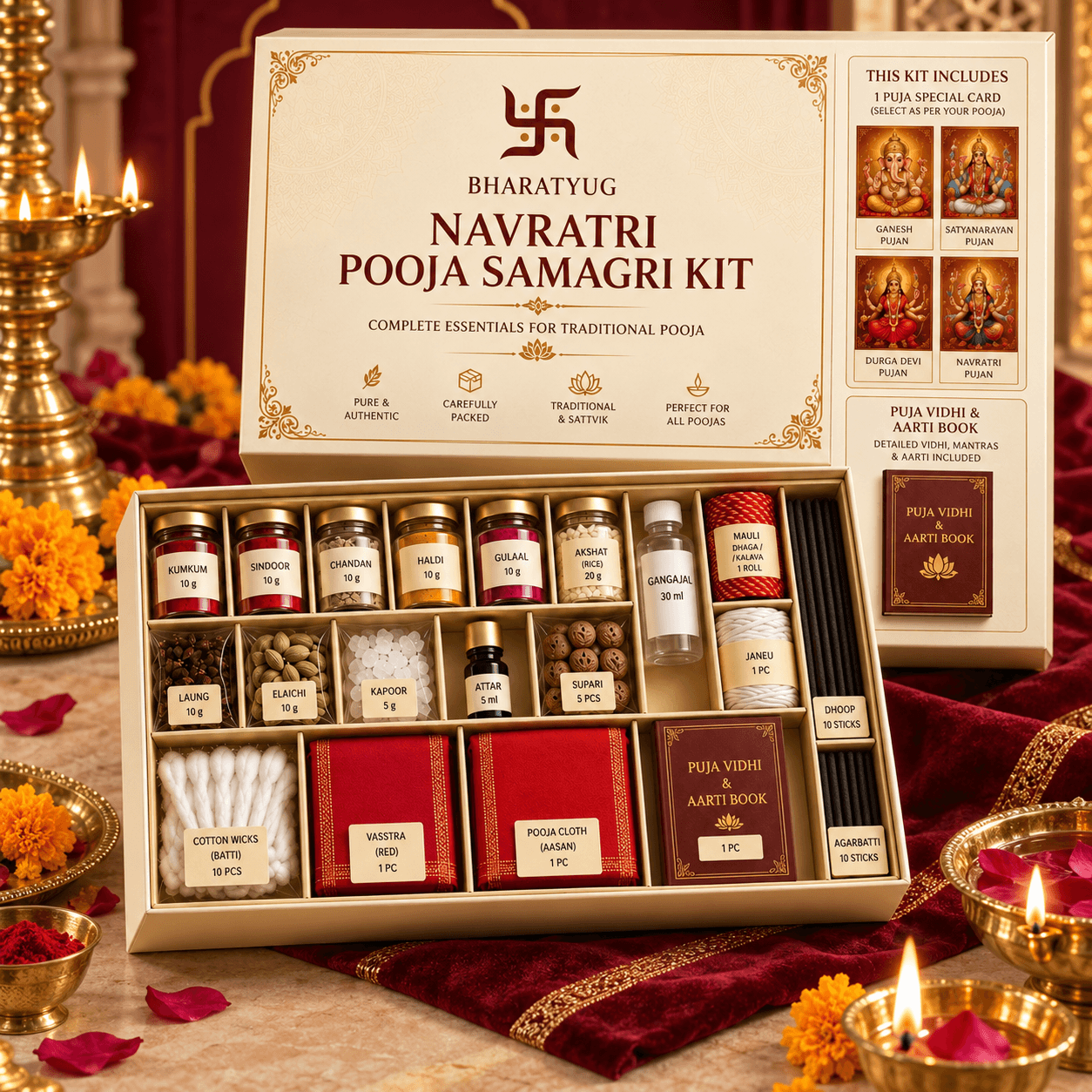 BharatYug Premium Navratri Pooja Samagri Kit – Complete Traditional Puja Essentials