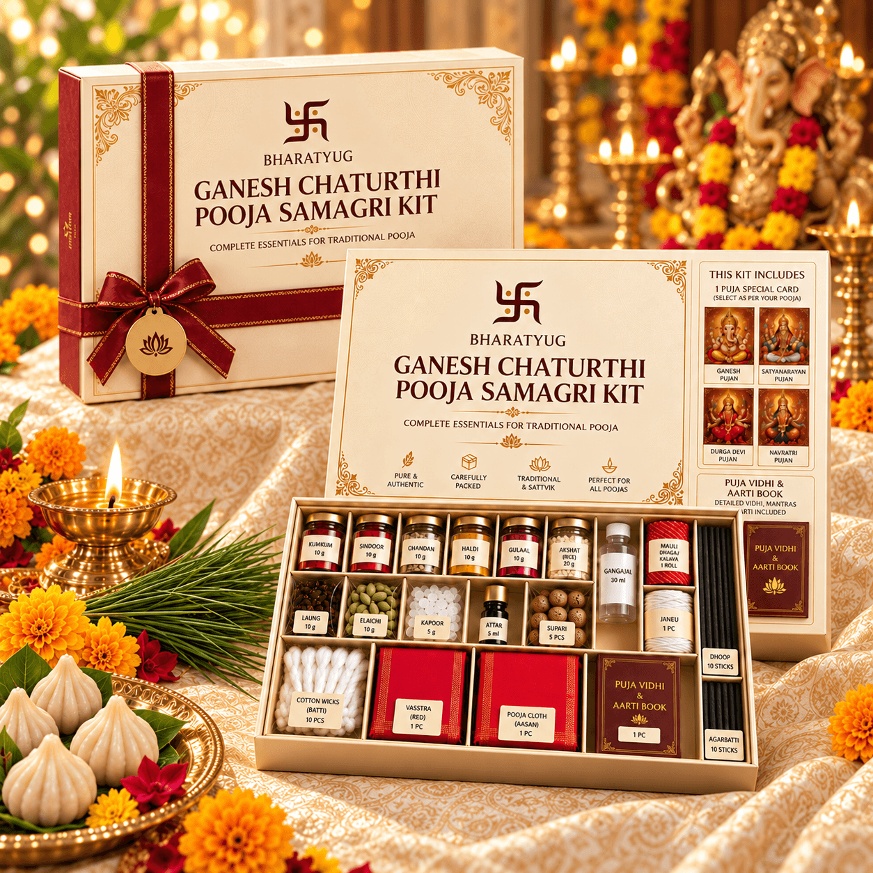 BharatYug Premium Ganesh Chaturthi Pooja Samagri Kit – Complete Traditional Puja Essentials