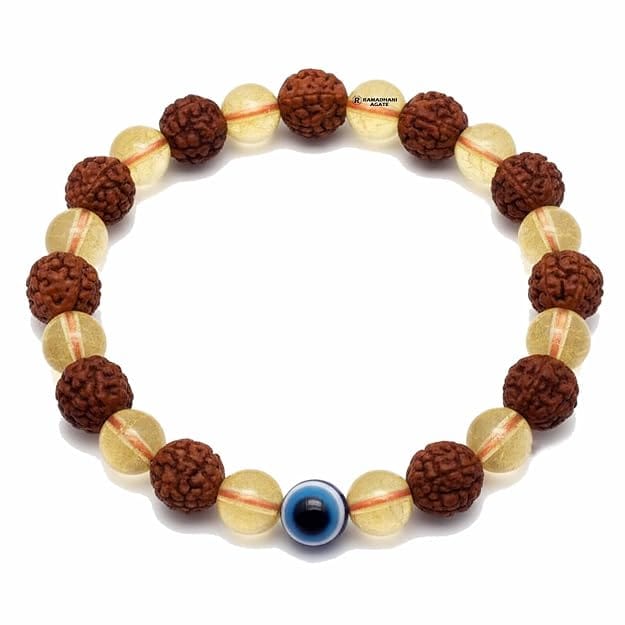 BharatYug Rudraksha & Citrine Harmony Bracelet – Nazar Protection Spiritual Bracelet
