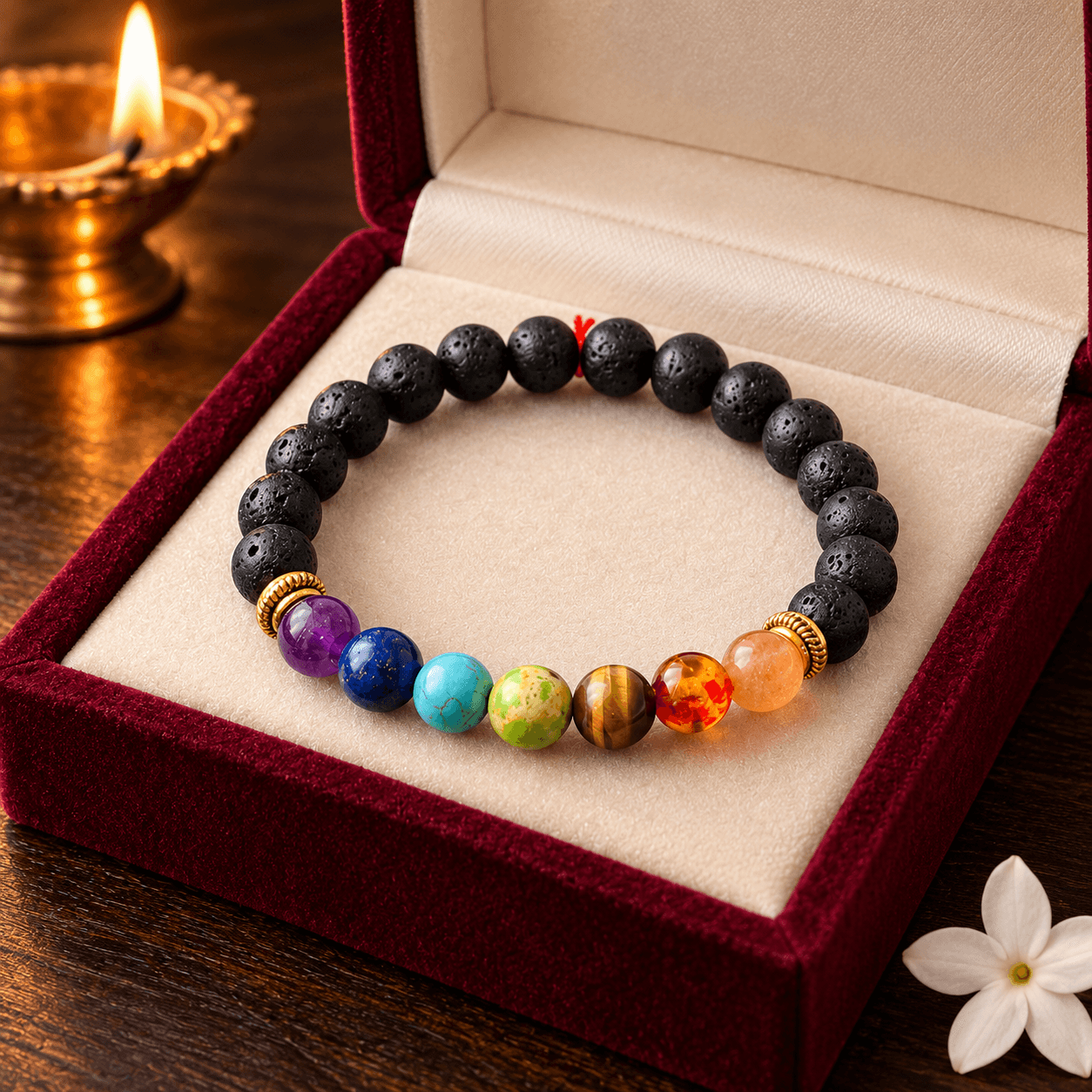 BharatYug Seven Chakra Harmony Bracelet – Natural Stone & Black Bead Spiritual Bracelet