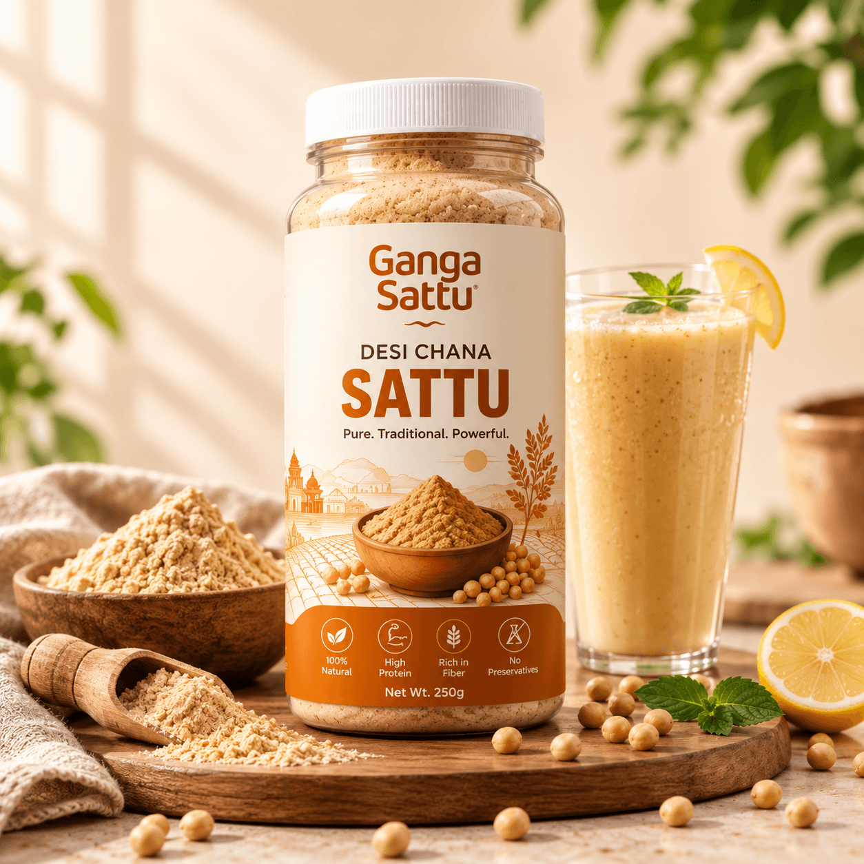 Ganga Sattu™ Desi Chana Sattu | Roasted Gram Superfood | Plant Protein & Fibre | 100% Natural | 250g