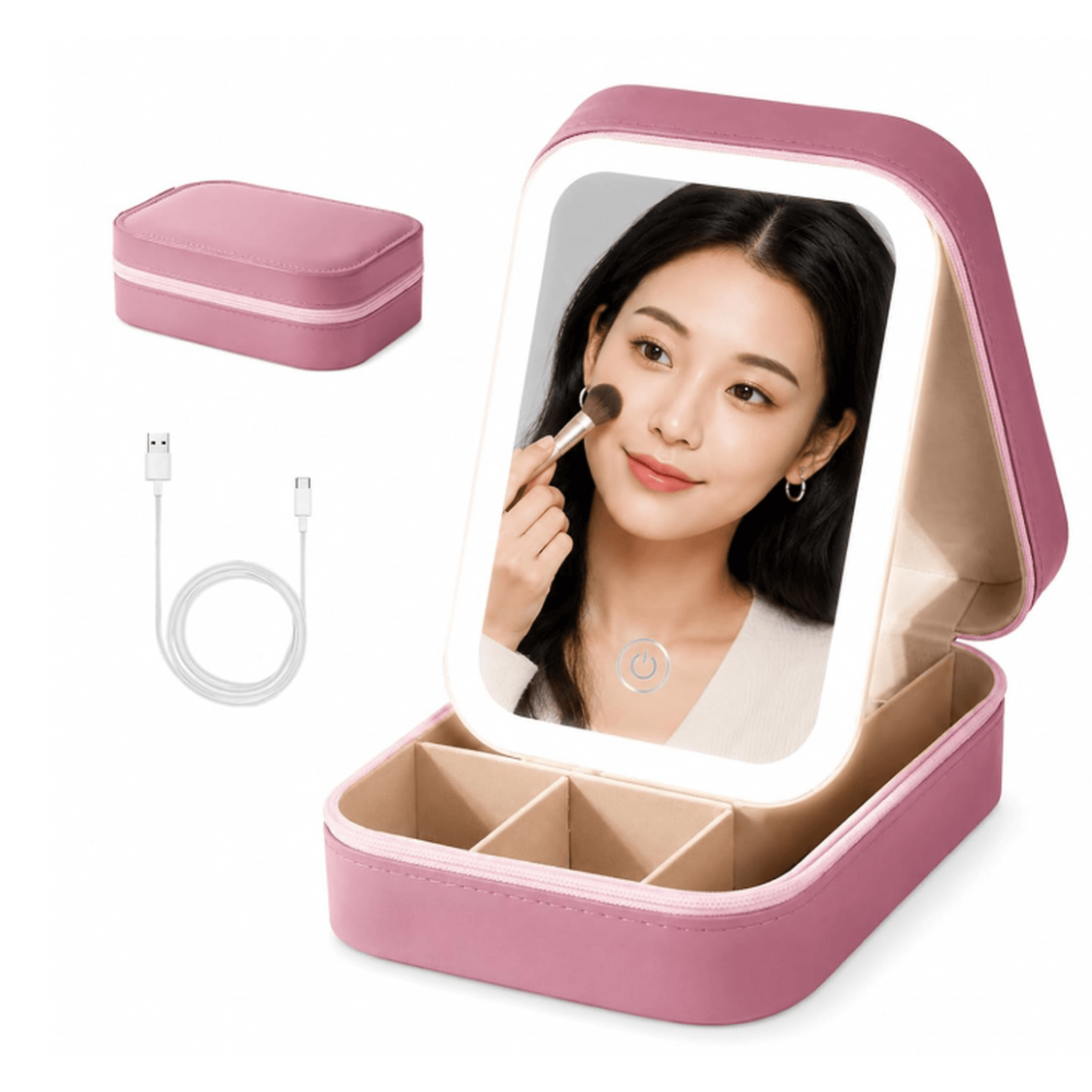 Hanglow Adjustable Brightness Compact Cosmetic Organizer Case for Women Girls Skincare