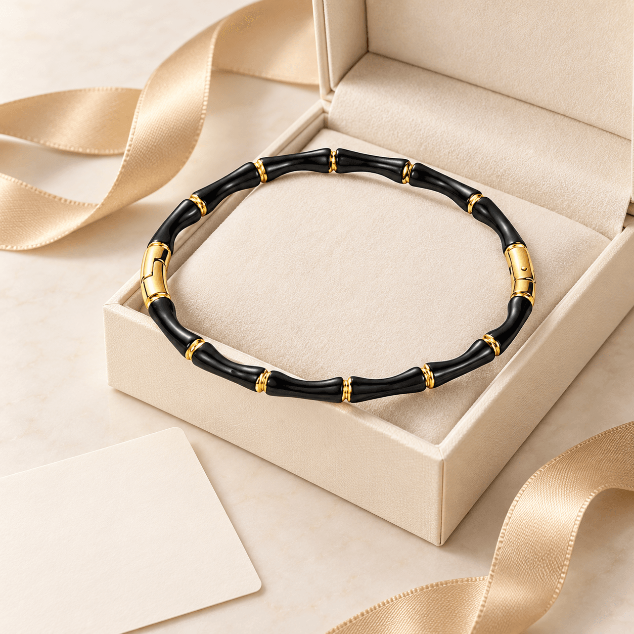SEOULÉ Midnight Bamboo Black and Gold Statement Bracelet