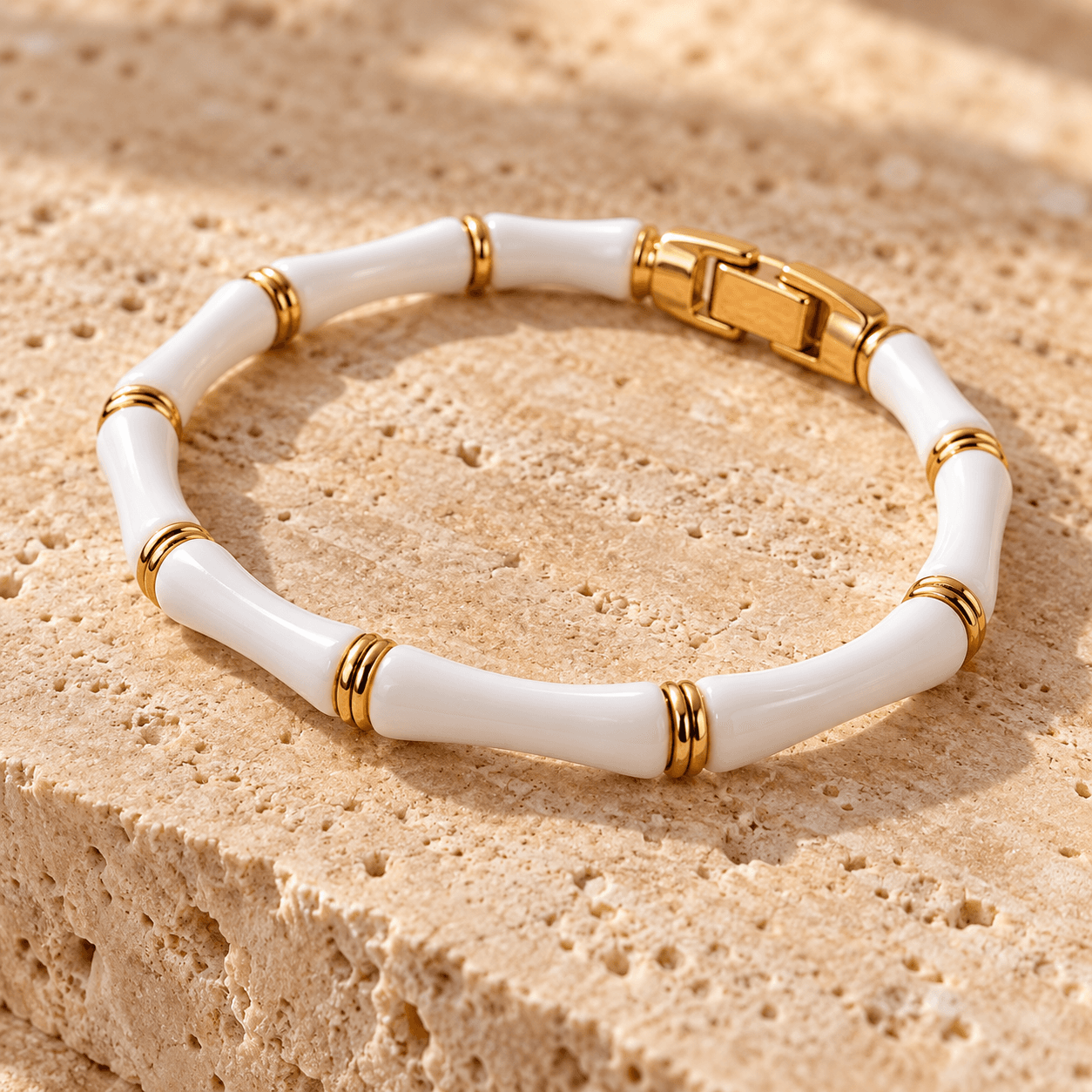 SEOULÉ Ivory Bamboo Pearl and Gold Statement Bracelet