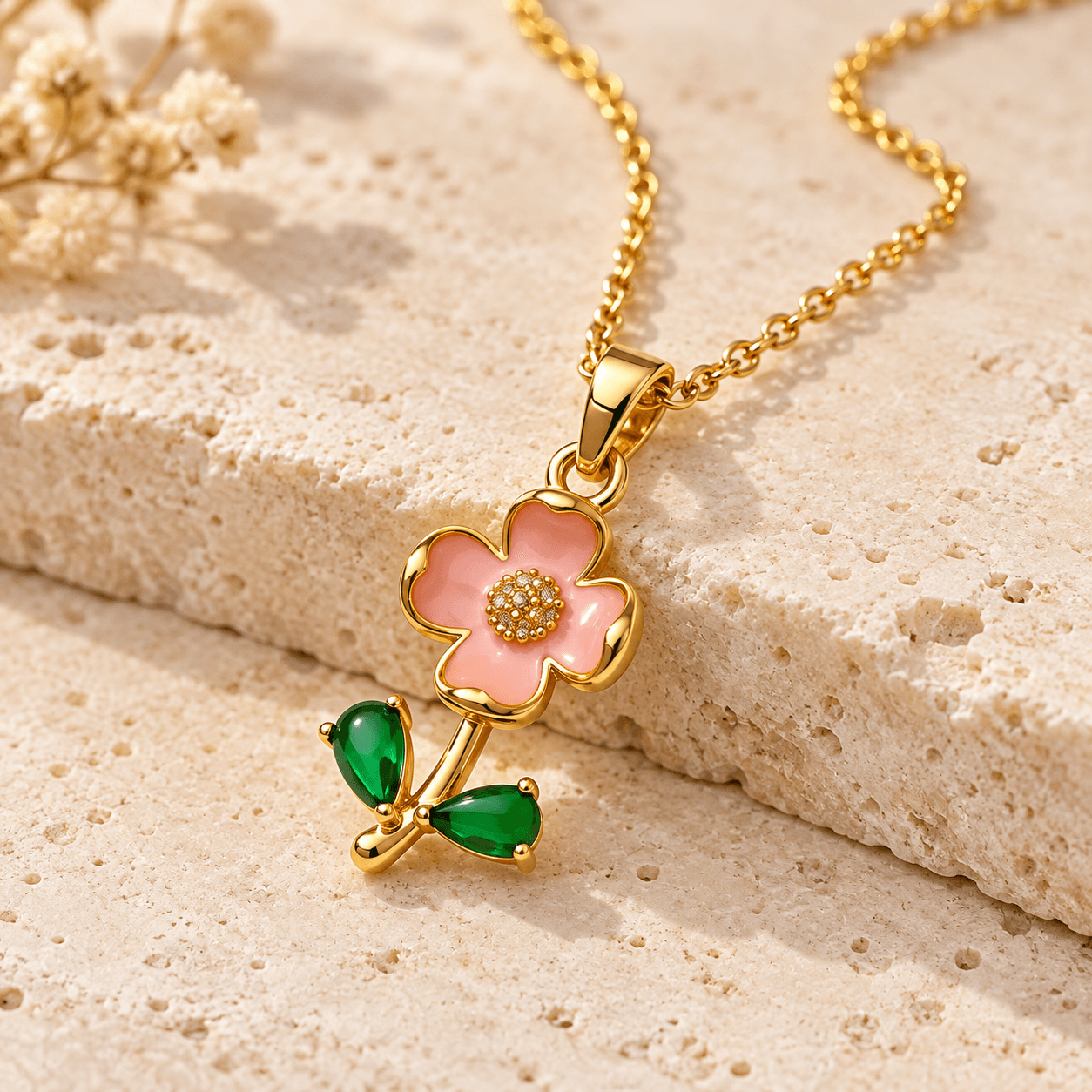 SEOULÉ Blushing Blossom Gold-Tone Floral Pendant Necklace for Women