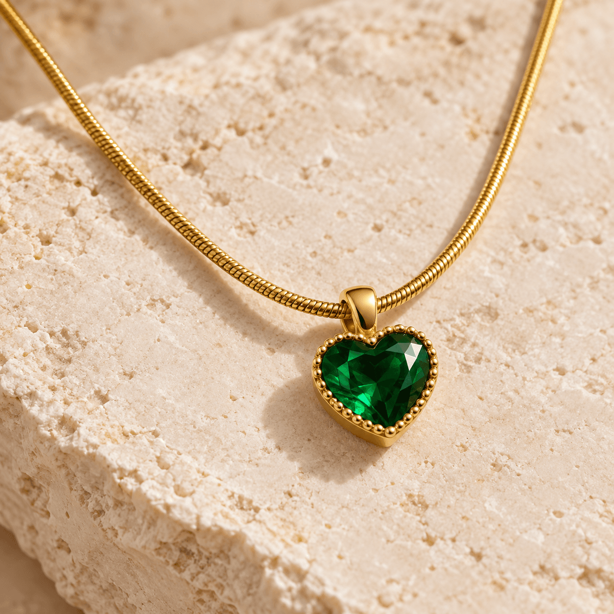 SEOULÉ Emerald Heart Gold-Tone Pendant Necklace for Women