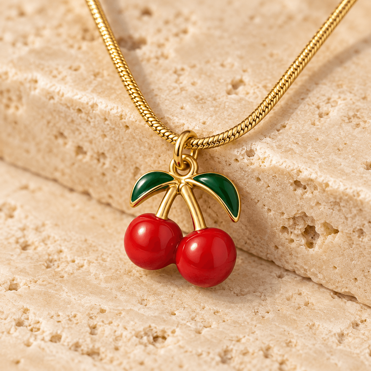 SEOULÉ Sweet Cherry Gold-Tone Pendant Necklace for Women
