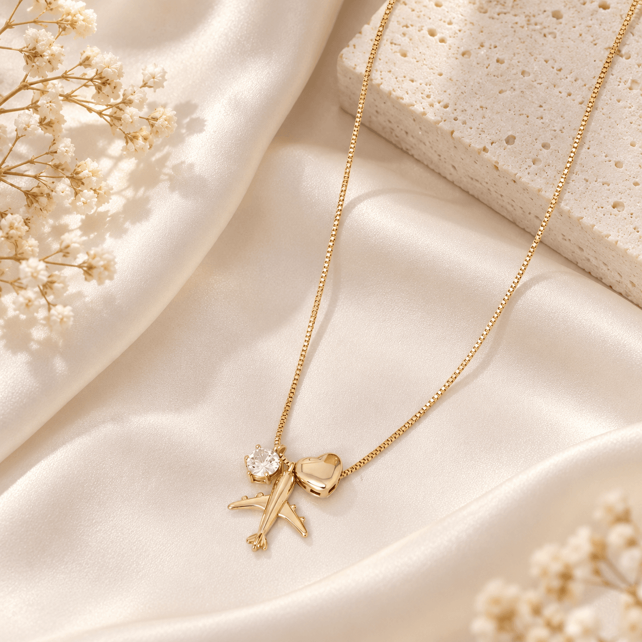 SEOULÉ Wanderlust Airplane Heart Gold-Tone Necklace for Women