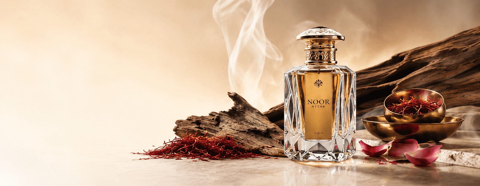 A sleek glass perfume bottle resting on a white marble surface, draped in soft silk fabric under natural sunlight.