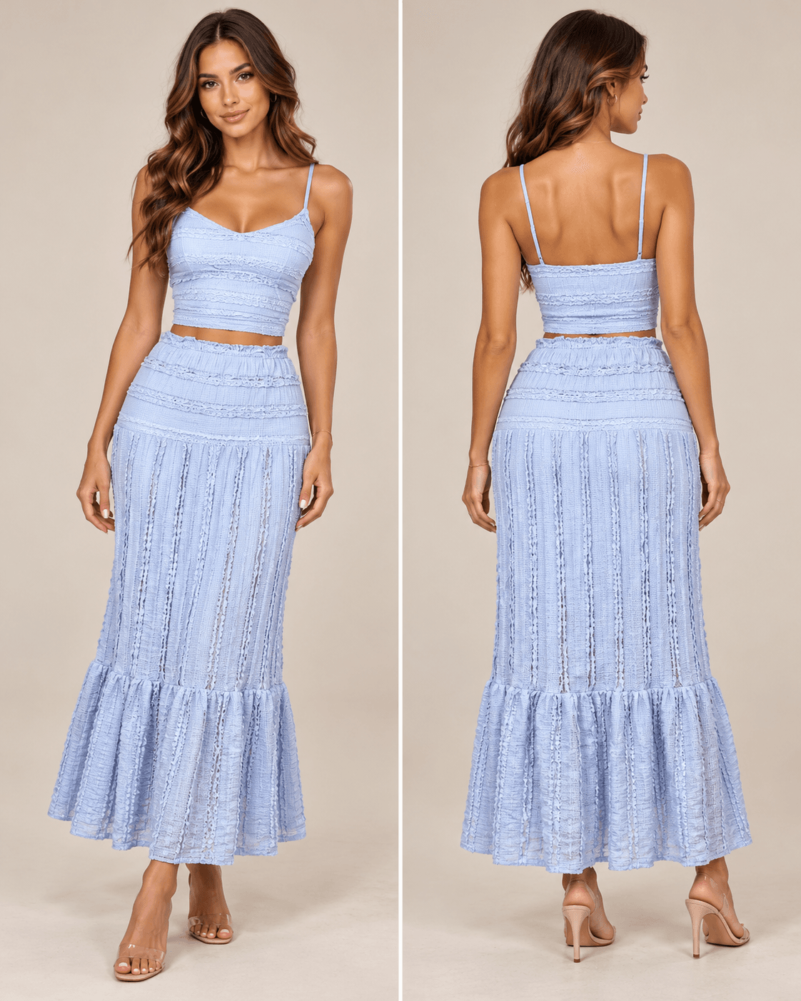 Powder Blue Lace Crop Top and Maxi Skirt Co-ord Set